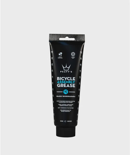 Peaty's Bicycle Assembly Grease 100g tube with black and orange branding showing premium bike  grease for bike components